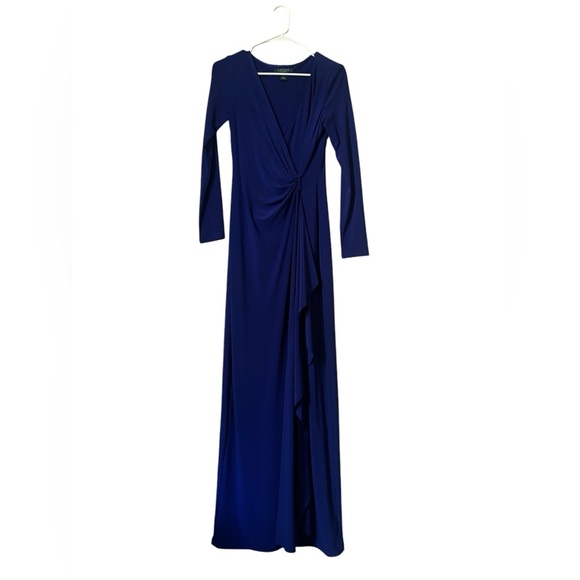 Lauren Ralph Lauren Long-Sleeve Jersey Gown in royal blue size 4 - Picture 1 of 4